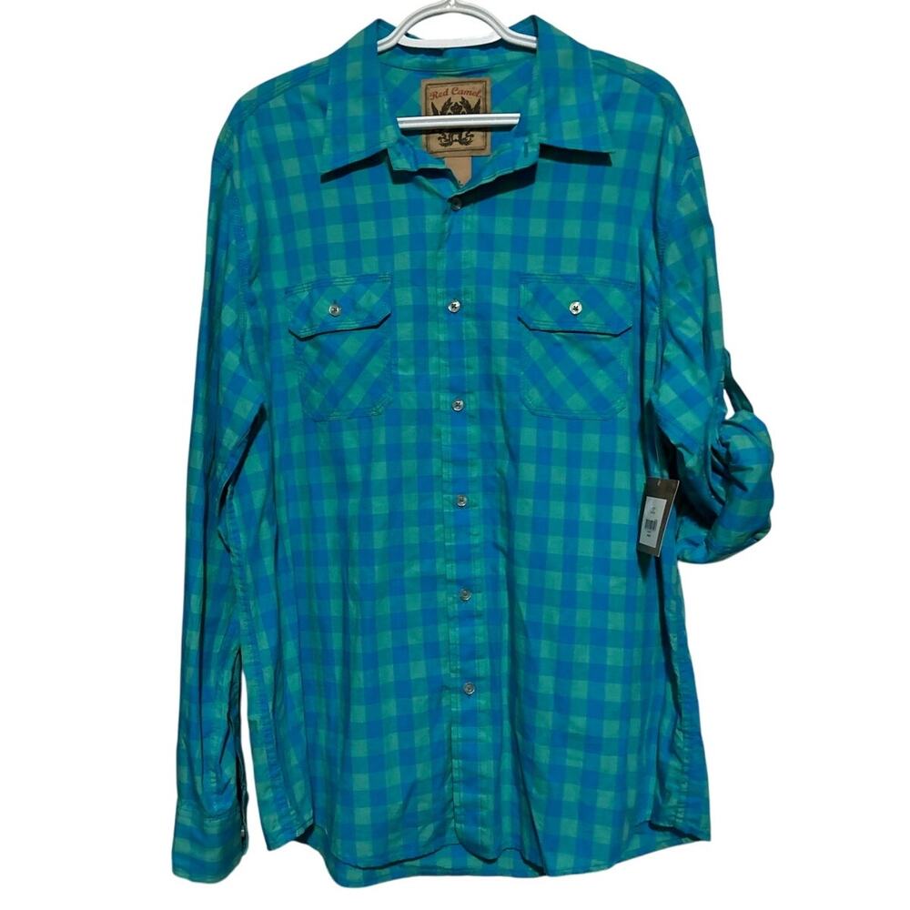 Red Camel Men's Long Sleeve Button Front Paris Turquoise‎ Shirt Size XL